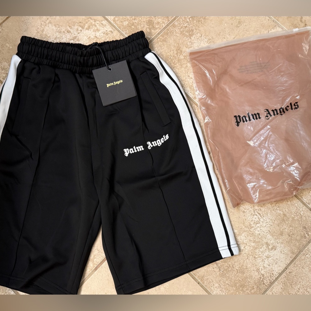 Palm Angels Kids Black and White Athletic Shorts